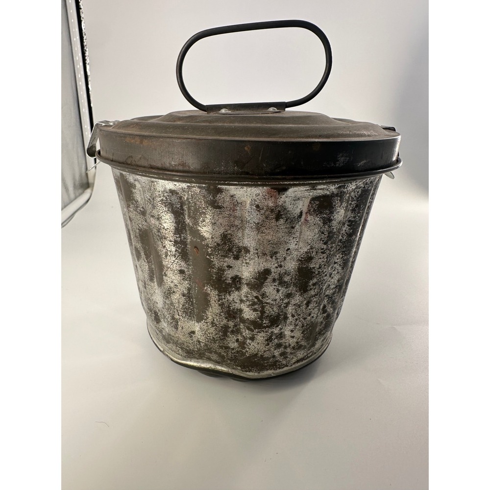 German Vintage Galvanized Metal Steamed Pudding Mold Tin with Locking Lid Handle